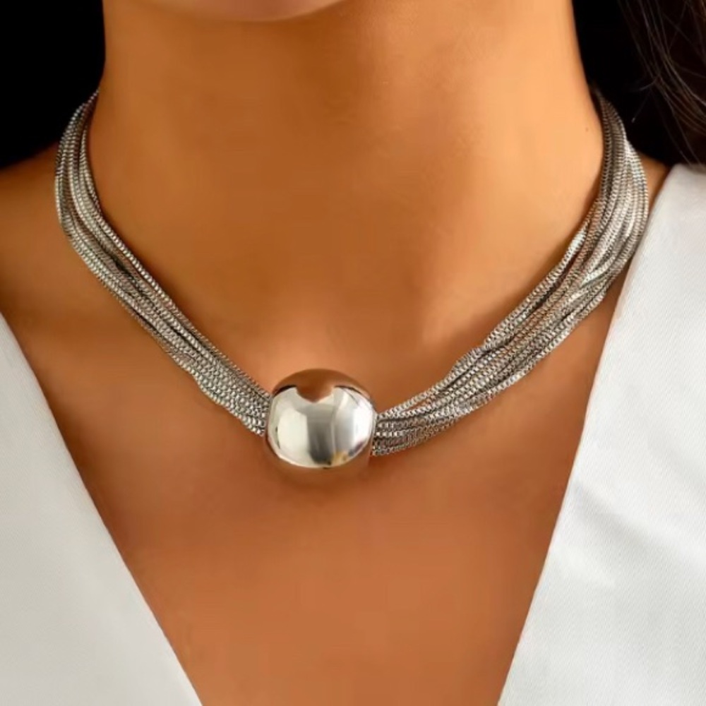 New Silver Multi Snake Chain Chrome Ball Bead Sphere Choker Necklace
